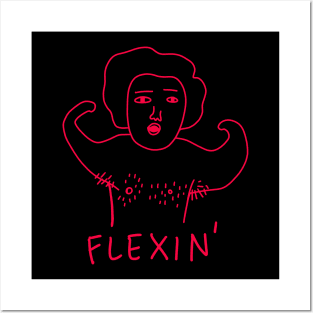 Workout Gym Flexin Funny Whimsical Drawing Posters and Art